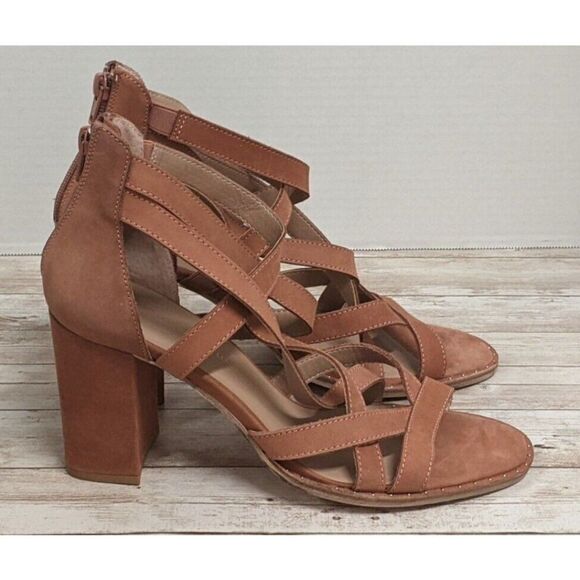 Chinese Laundry Womens Size 10 Tan Open Toe Zip Block Strappy Heels - Picture 1 of 12